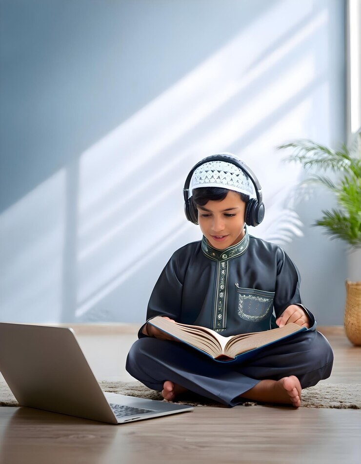 boy-is-sitting-floor-with-headphones-his-head-learn-online-quran